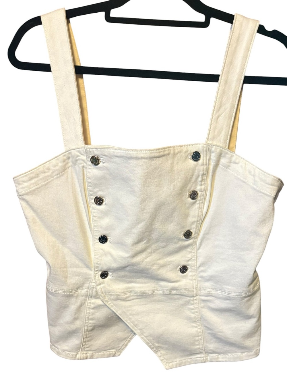White House Black Market Cream Denim Corset Tank Button Front Crop Size 14 - Picture 4 of 5